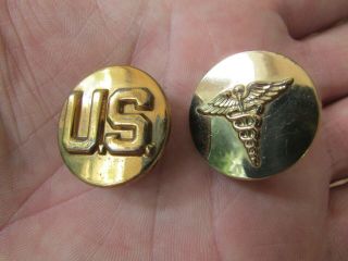 Ww2 Us Army Medical Corps Enlisted Collar Brass Insignia Pins Discs