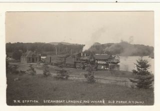 Rppc R.  R.  Station Steamboat Landing & Whare Old Forge Ny Adirondacks Mts.