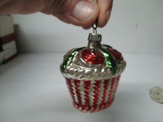 Vintage West Germany Glass Christmas Ornament - Basket Of Flowers