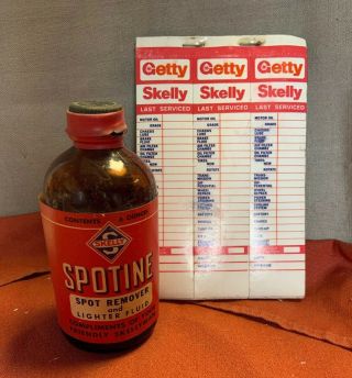 Skelly Oil Co Spotine Lighter Fluid Spot Remover Glass Bottle Can 6 Oz & Getty