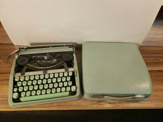 Mid Century Hermes " Rocket " Green Portable Typewriter