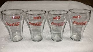 Vintage Coca Cola Coke Red Print Clear Glasses 5” Tall Bell Shaped Set Of 4