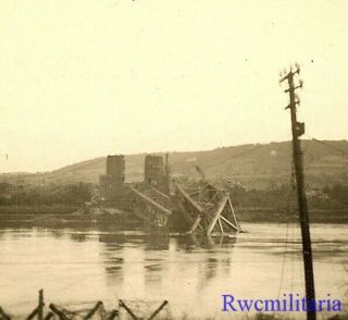 Scenic Us Soldiers View Of Collapsed Bridge; Remagen,  Germany 1945