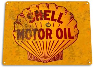 Shell Motor Oil Gas Metal Service Auto Car Shop Garage Rustic Retro Metal Sign