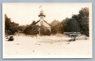 Old Mission Point Light House Mi Antique Real Photo Postcard Rppc