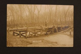 1913 Rppc Real Photo Postcard View Of Old Wooden Bridge Hesston Kansas