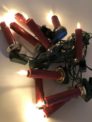 Vintage 3 1/2” Red Noma 10 Candle Lites Clip On Christmas Tree Lights Set