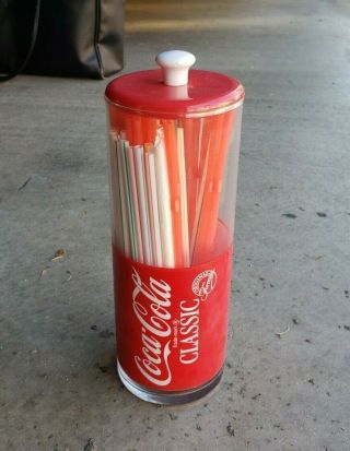 Vintage Coca - Cola Glass Straw Dispenser Retro