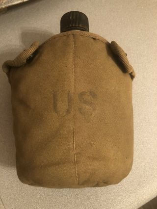 Us Military Issue Ww2 1945 World War Ii Metal Canteen With Pouch A.  G.  M.  Co