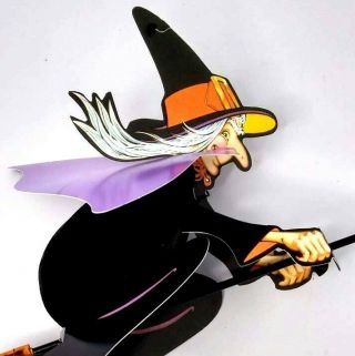 Flying Witch On Broom Vintage Halloween Hanging Decoration Tissue Honeycomb 12 "