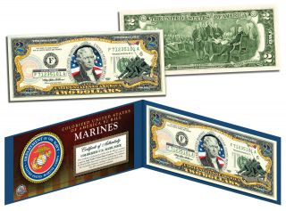 Us Marines Wwii Vintage Legal Tender Colorized U.  S.  $2 Bill