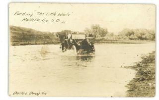 Rppc Fording Little White River Old Car Mellette County Sd Real Photo Postcard