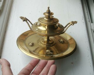 Old Antique French Brass Desk Inkstand Inkwell Insect Bug Ink Pot 1870 Victorian