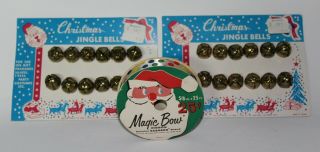 Vintage Santa Magic Bow Ribbon & 2 Cards Of Christmas Jingle Bells