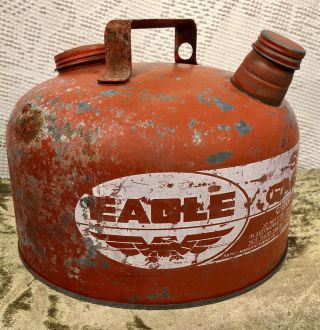 Vintage Eagle Gas Can 2.  5 Gallon Snozzle Metal Vented Model S Great Patina 2