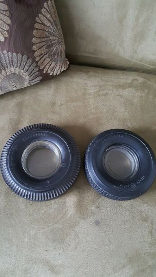 2 Vintage Firestone Tire Ashtray With Glass Insert