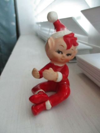 Vtg 1950s Lefton Red Head Pixie Elf Ceramic Candle Climbers Japan