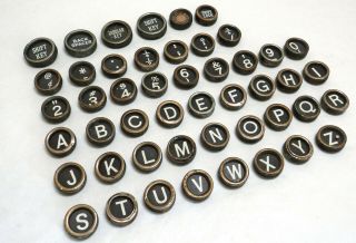 48 Vintage Royal Typewriter Glass Keys Complete Set Large Letter Style