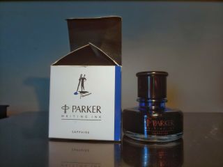 Vintage Parker Writing Ink Sapphire 50ml Bottle Box 90 Full Made In Uk