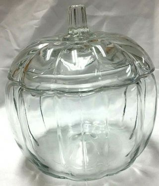 Clear Pumpkin Candy Dish Bowl With Lid Use For Halloween Thanksgiving Fall