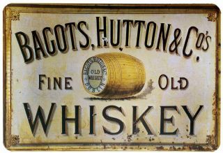 Bagots,  Hutton Fine Old Whiskey Retro Vintage Tin Sign 12 " X 8 "