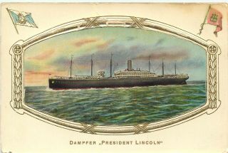 Hamburg American Line Steamship Dampfer President Lincoln Gorgeous Old Postcard