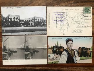 4 X Southeast Asia Old Postcard Philippines Army Club Manila Censor 1915