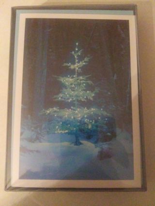 Hallmark Christmas Cards Woodland Tree Snowy Forest Orig Box 16 Cards Glitter