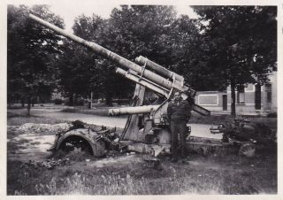 Wwii Snapshot Photo Captured German 88mm Flak Aa Gun Mons Belgium 34