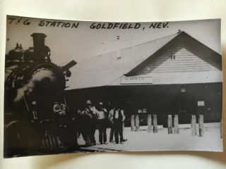 Goldfield Nevada Old T&g Railroad Station Depot B&w Real Photo Postcard Rppc
