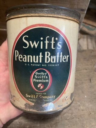 Vintage Swift ' s Peanut Butter Advertising Tin Can 12 Oz. 2