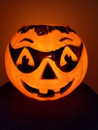 Vintage Masked Pumpkin Jack - O - Lantern Halloween Light Up Blow Mold