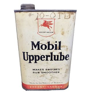 Vintage Early Mobil Socony Vacuum Oil Co Upperlube Quart Can Gas Auto Garage Vtg