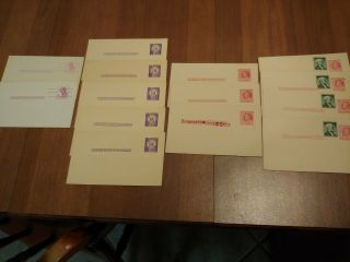 14 Old Postcards 2,  3,  & 4 Cents 4 With 1 Cent Green Washington Stamp.