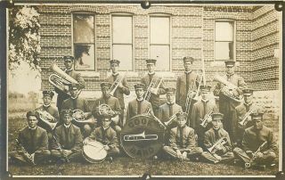Nebraska - Cook Band With Instruments - Old Real Photo Postcard View