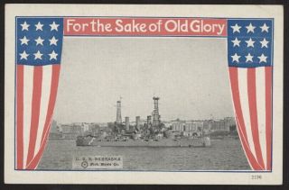 1917 Uss Nebraska Going Past A City For The Sake Of Old Glory Wwi Navy Post Card