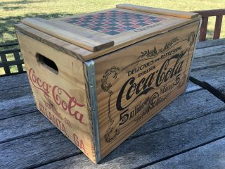 Wooden Coca Cola Crate With Checker Board Camping Game