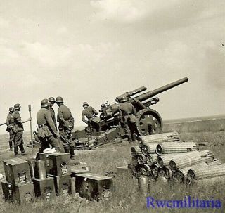 Feuer Wehrmacht Sfh.  18 15cm Artillery Gun Batterie Firing In Open Field