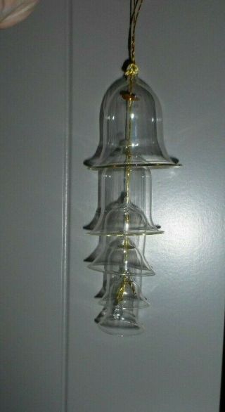 Vintage 5 Tiered Clear Glass Bell Christmas Ornament With Glass Bell Ringer Tip
