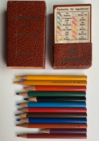 Vintage L.  &c.  Hardtmuth Koh - I - Noor Colored Pencils For Engineers Case 322 Early