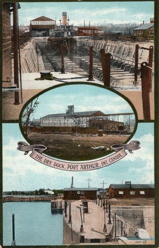 The Dry Dock,  Port Arthur,  Ont.  Canada Old Valentine Postcard
