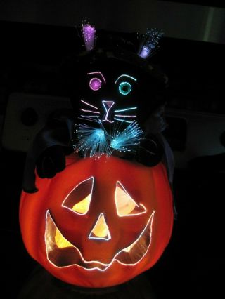 Halloween Decoration Fiber Optic Pumpkin Jack - O - Lantern With Cat