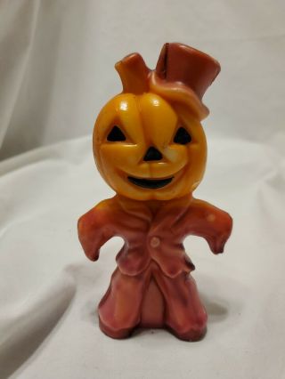 Vintage Halloween Candle Pumpkin Head Scarecrow Jack O Lantern 5 "