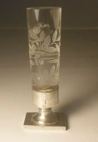 Antique Sterling Silver Wax Seal 3 " Intaglio Cut Crystal Glass Handle Roses
