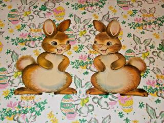 2 Vtg Easter Dennison Cardboard Decoration Die Cut Bunnys Rabbits 7 " Pair X