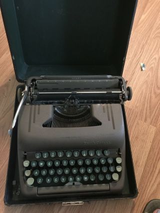Smith - Corona Vintage Typewriter With Green Keys And Case 5 Series From 50s