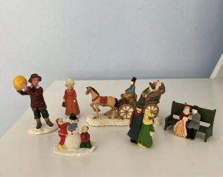 Christmas Village Accessories Horse And Carriage Bench Snowman Etc.