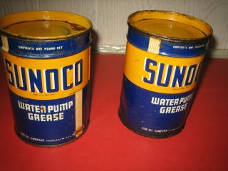 2 Vintage Sunoco Water Pump Grease Can Tin Automotive Lubricant