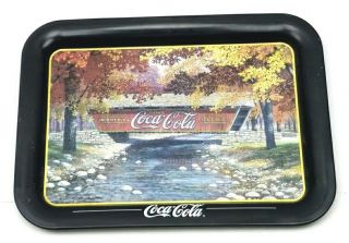Vintage 1997 Black Coca Cola Coke Tray " Autumn Bridge " By Jim Harrison Usa