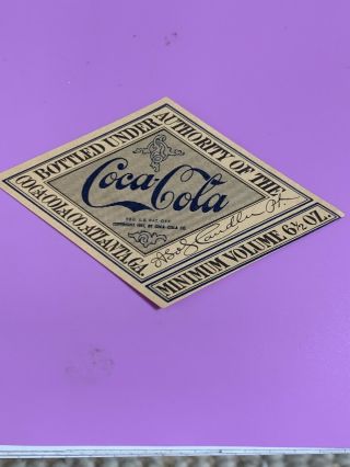 Pre 1915 Coca Cola Straight Side Bottle Paper Diamond Label